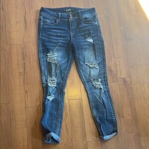 Indigo Rein Dark Blue Distressed Skinny Jeans